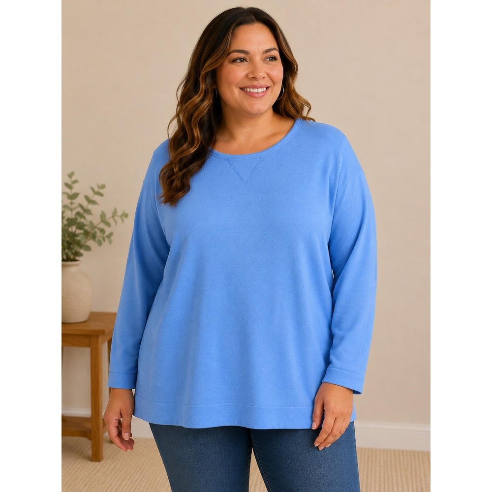 516. Woman Within Blue Fleece Sweatshirt Crew Neck Long Sleeve Plus Size 30/32